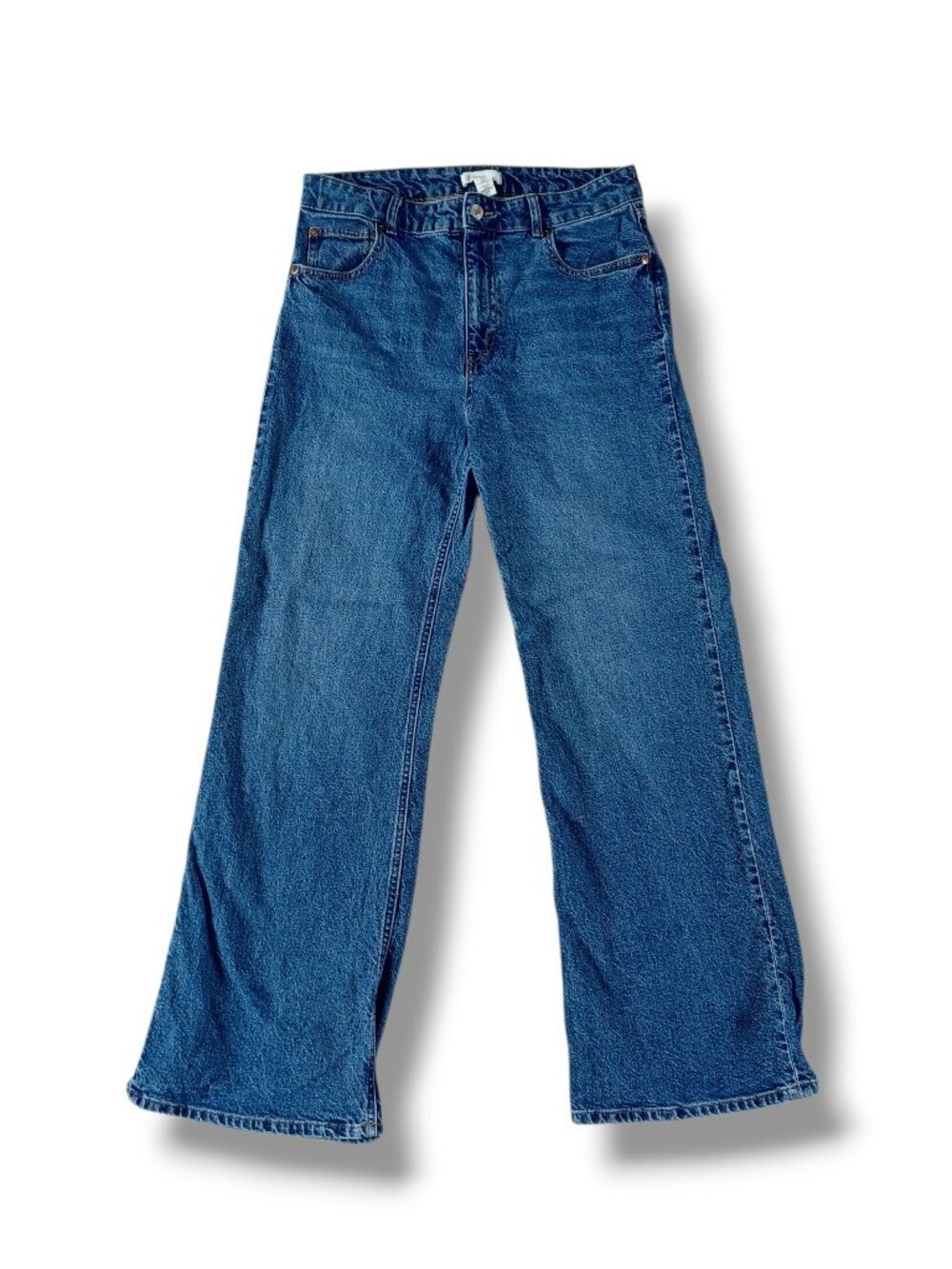 H&M Womens Jeans Highrise Wide Leg Stretch Medium Wash Size 12 32x30